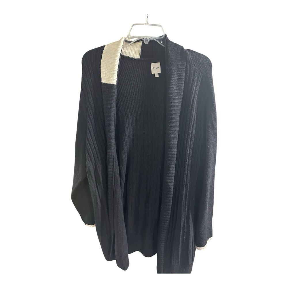 Nic+Zoe Long Sleeve Side Slit Open Front Cardigan Size 1X Ivory Accent Open Knit